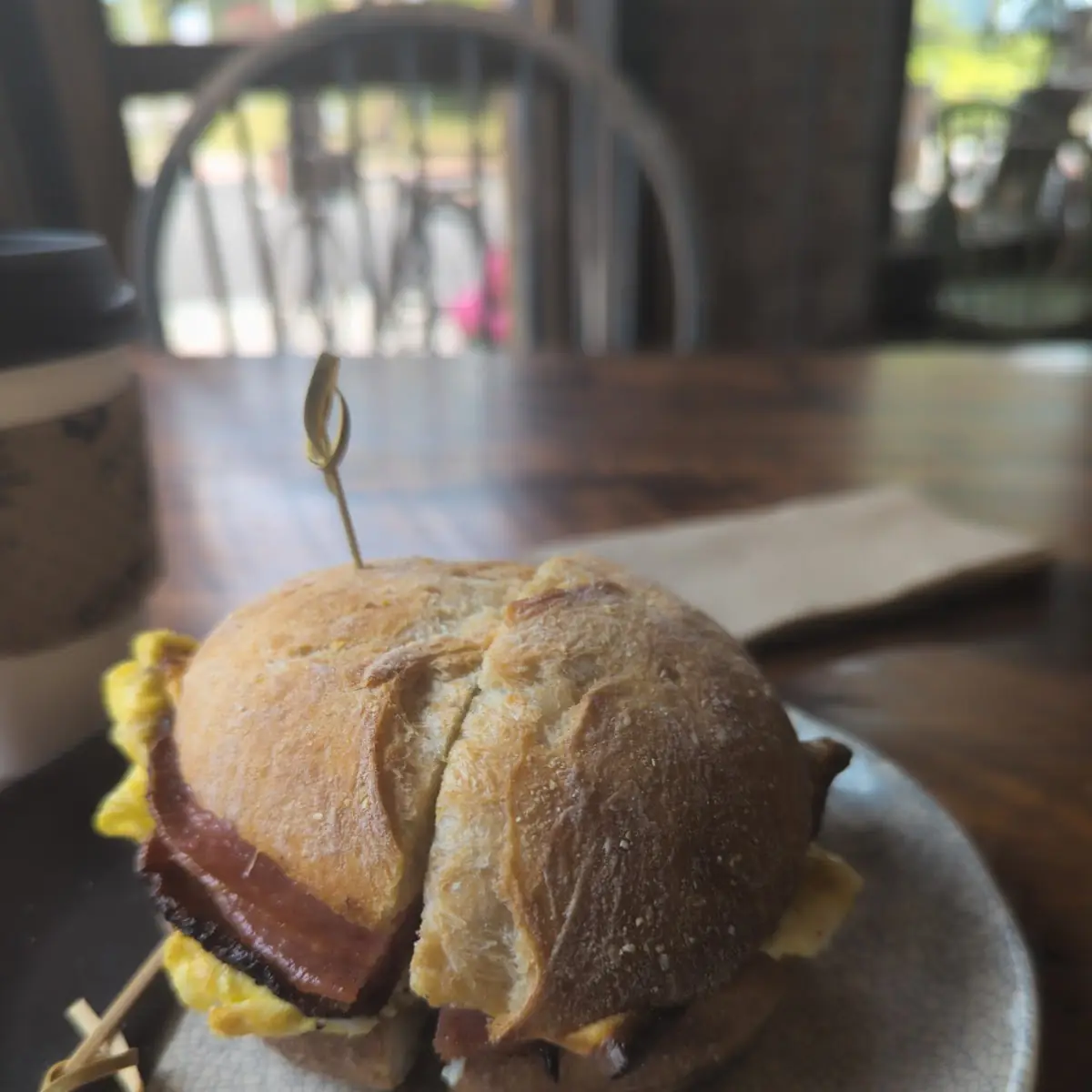 Taylor Ham Egg and Cheese on a Brioche Roll