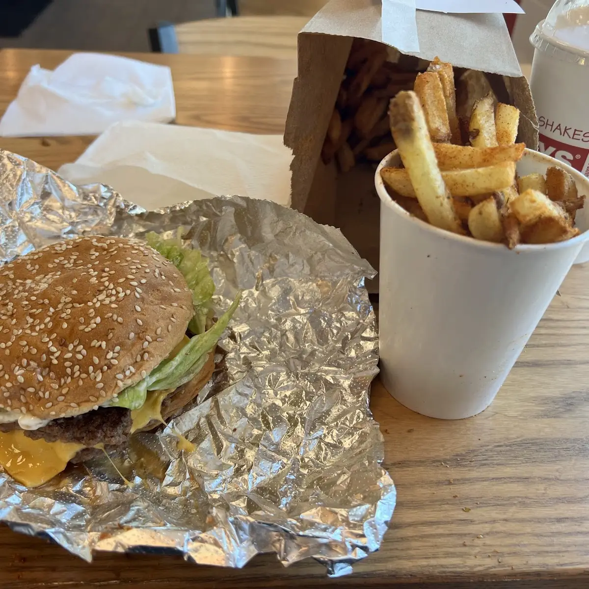 Cheese Burger and Cajun Fries