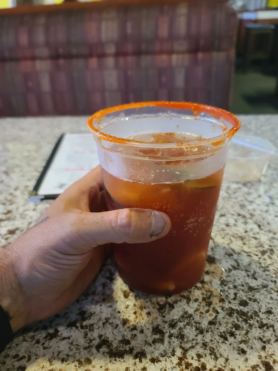 Large Michelada with Modelo Gold Beer with Shrimp and Cucumber