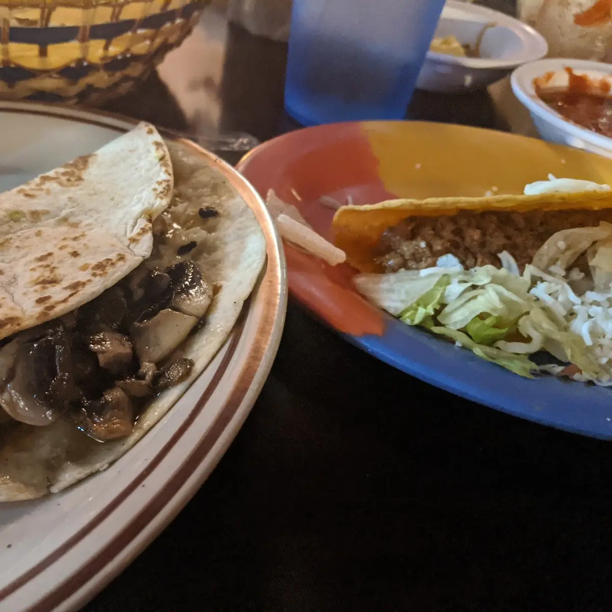 Mushroom Quesadilla and a Beef Taco