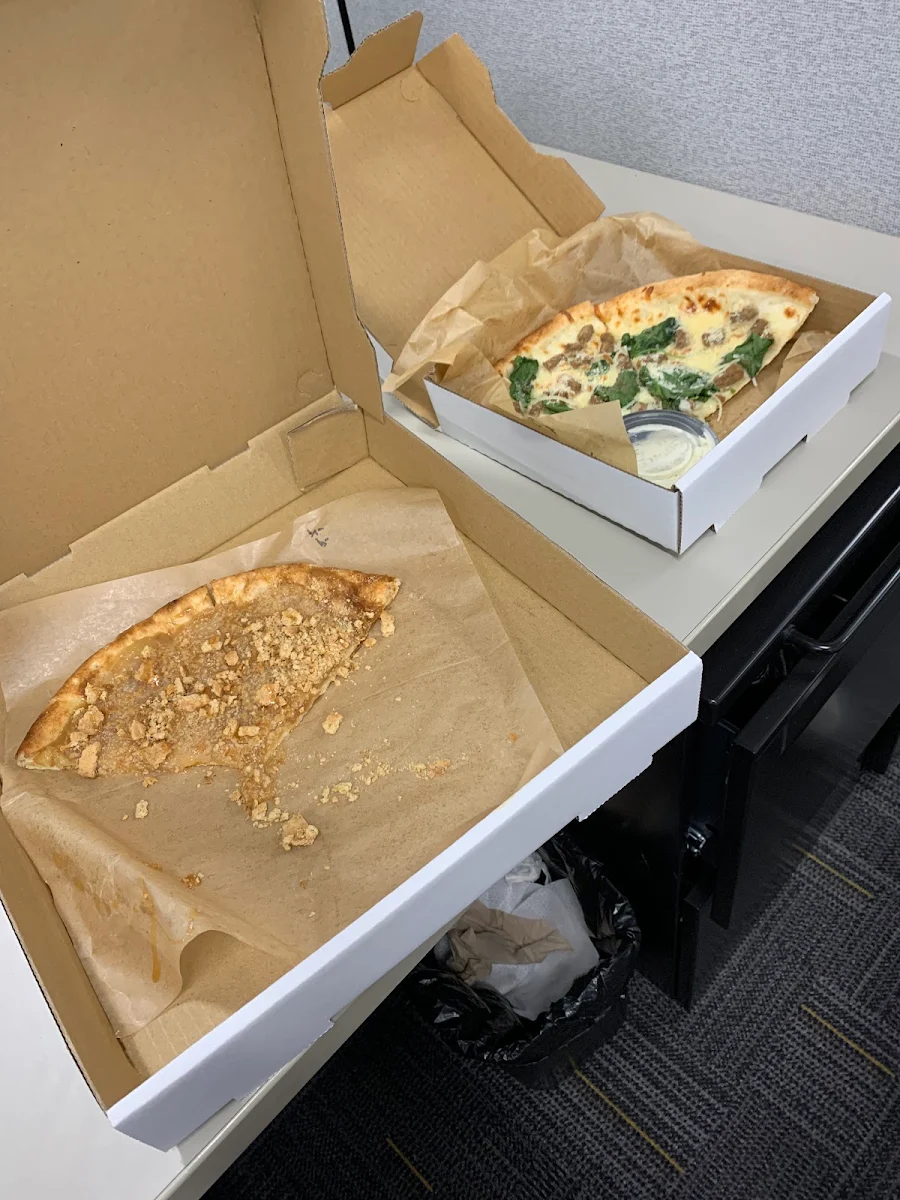 Apple Crisp Pizza and Spinach Sausage Onions Feta, PrestoPie Pizzeria