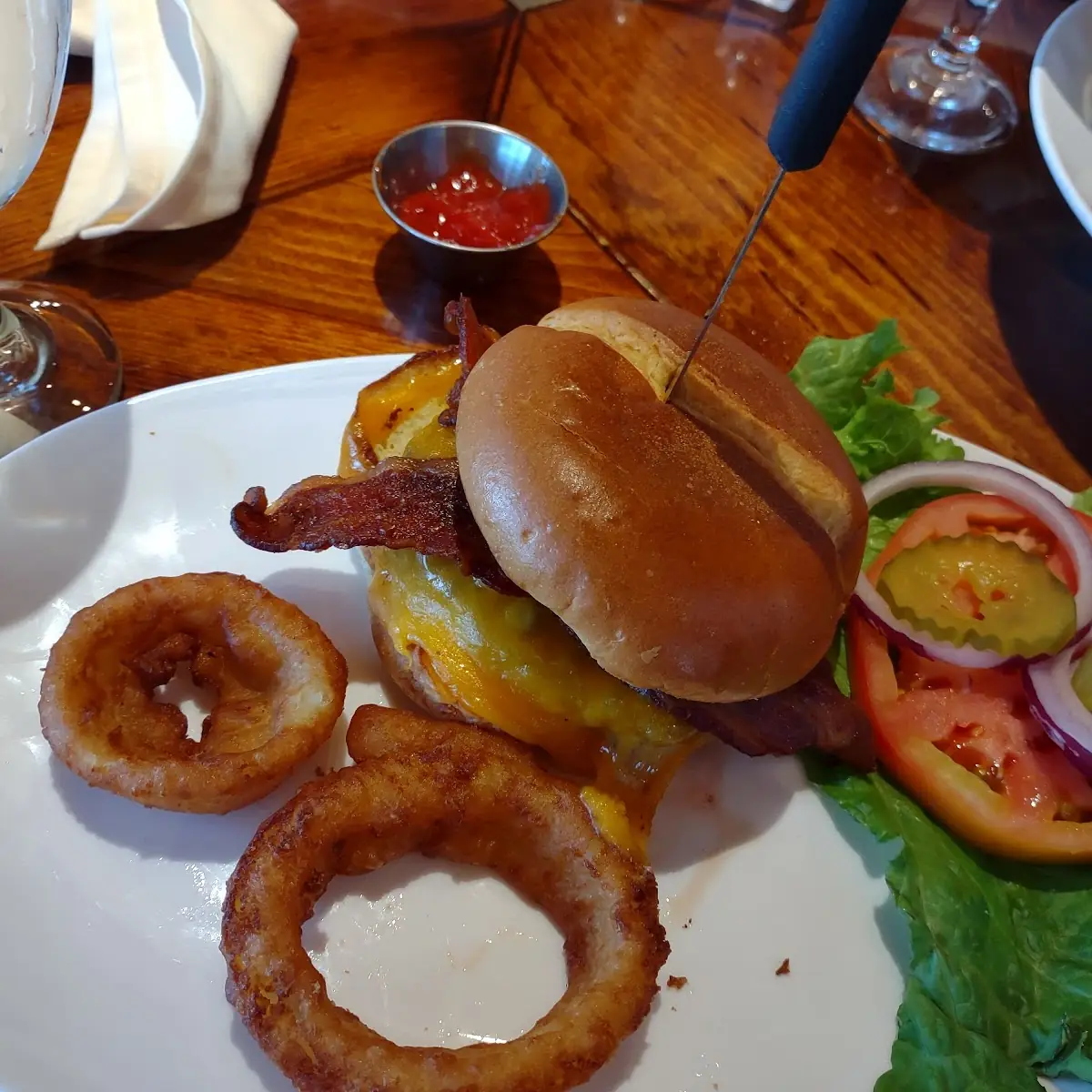 Burger with Bacon and Onion Rings