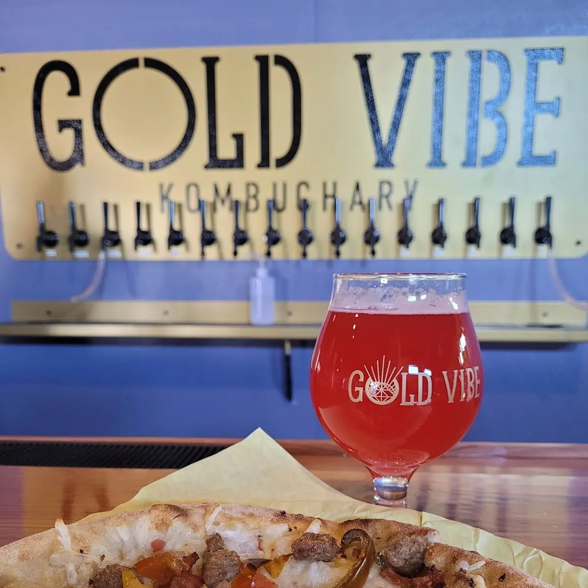 Elation Kombucha with Fire Goddess Pizza