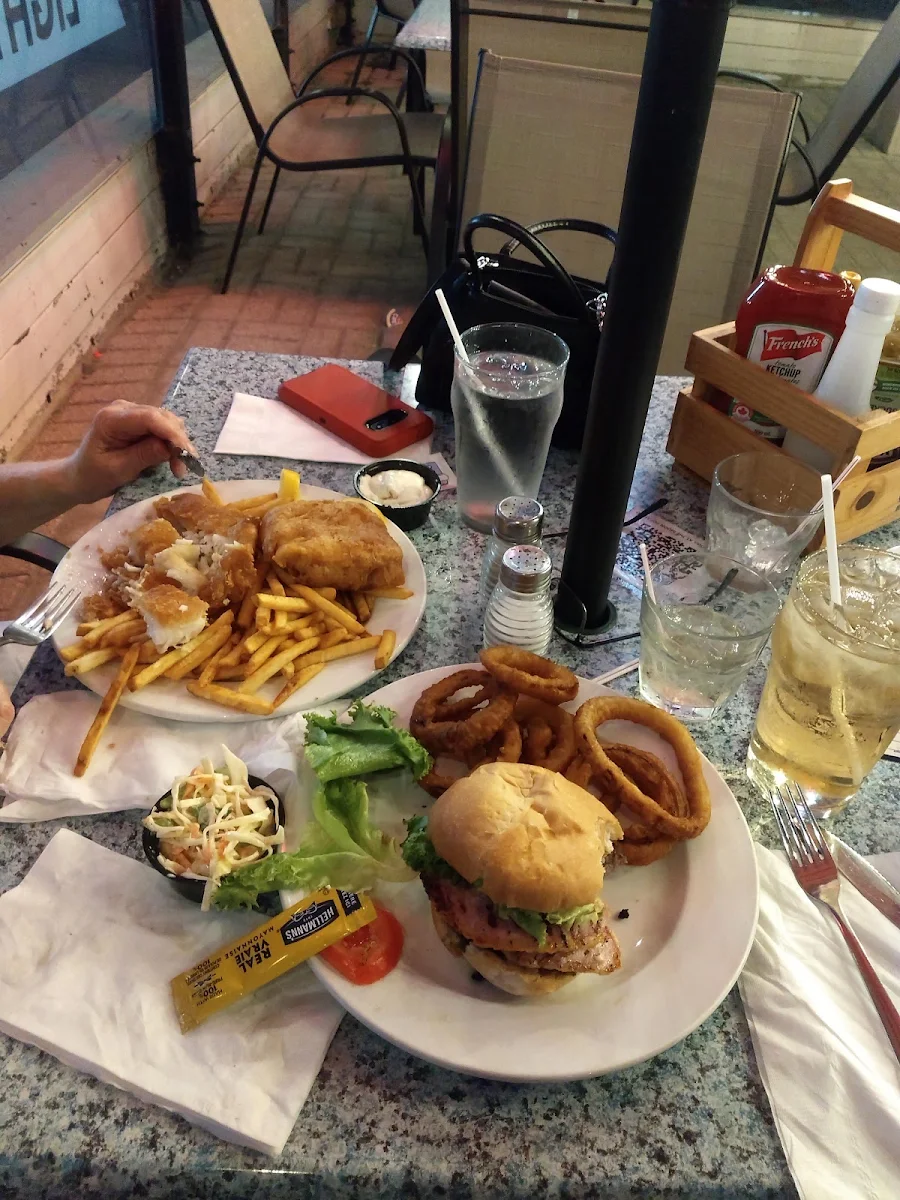 Fish and Chips and Hamburger with Onion Rings