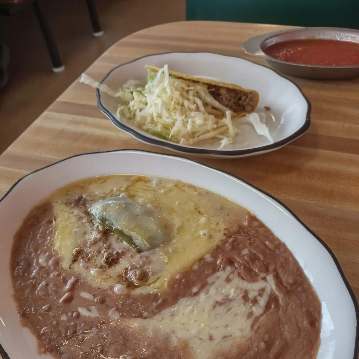 Chili Relleno with Refried Beans