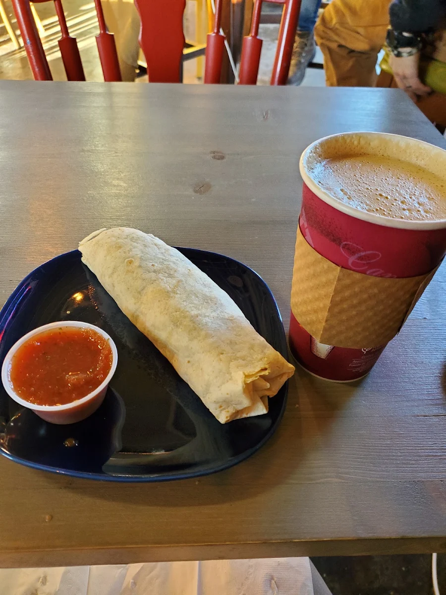 Breakfast Burrito and Vanilla Latte