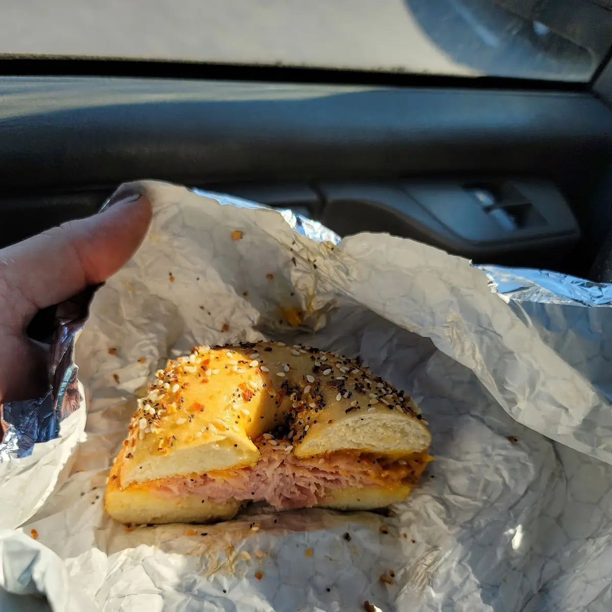 Everything Bagel with Ham and Cheese