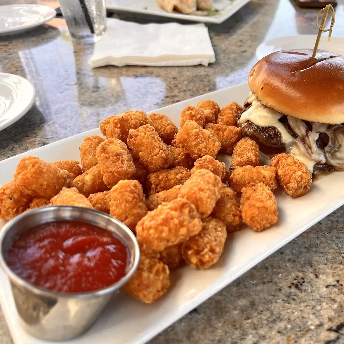 Mushroom Burger and Tater Tots