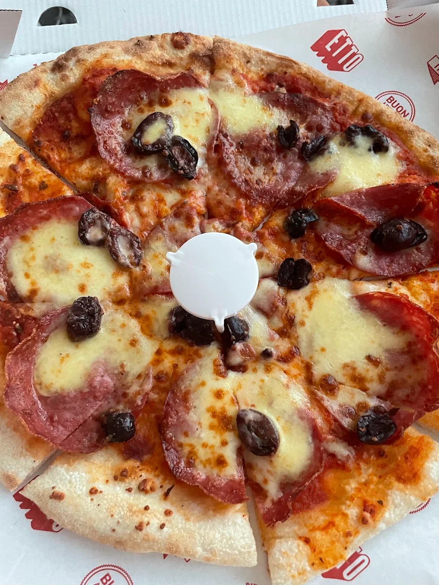 Salami and Olive Pizza, Etto Pasta Bar - South Melbourne