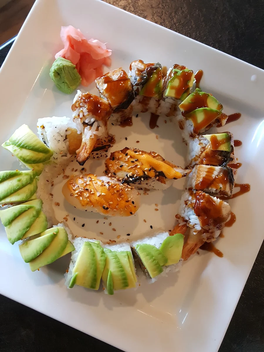 Kiss Dragon Roll Aburi Scallop Aburi Unagi, Yume Sushi Okotoks