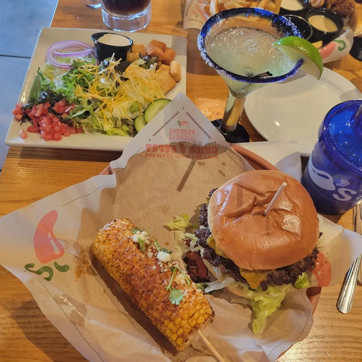 Burger and Street Corn