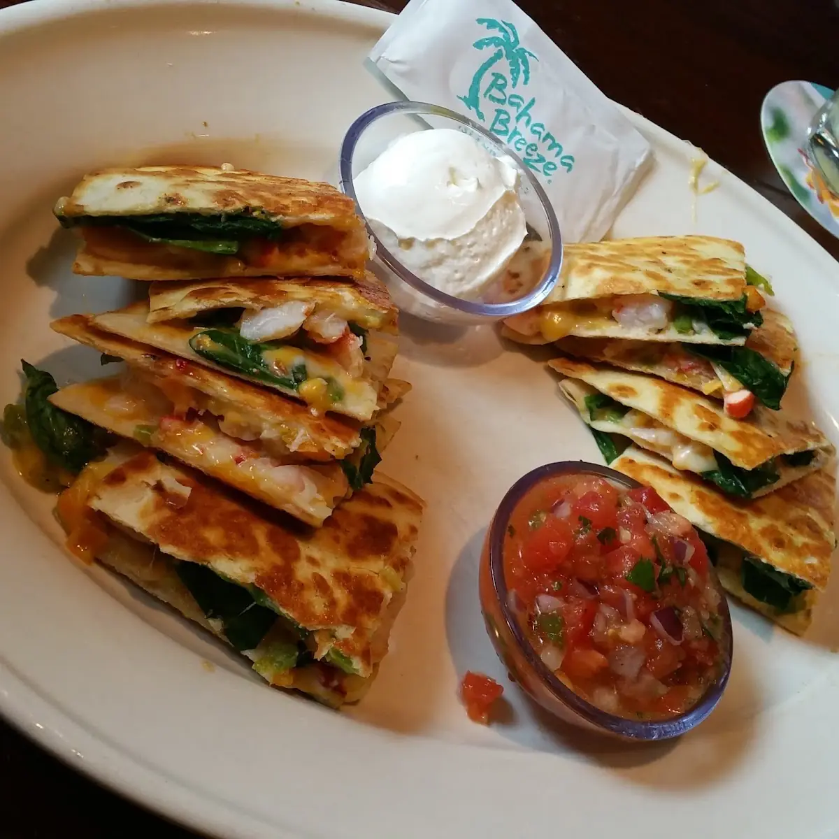 Lobster & Shrimp Quesadilla Spinach Dip & Chips