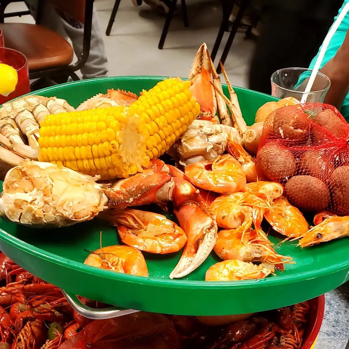 Boiled Crawfish and Shrimp and Potatoes Also Fried Soft Shell Crabs and Fries