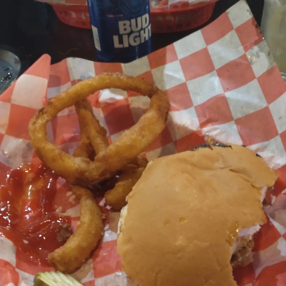 Bacon Cheeseburger and Onion Rings
