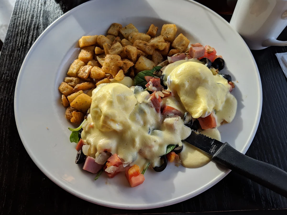 Greek Eggs Benedict, Home Plate Restaurant
