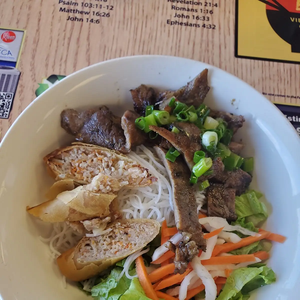 BBQ Noodles with Beef and Egg Roll