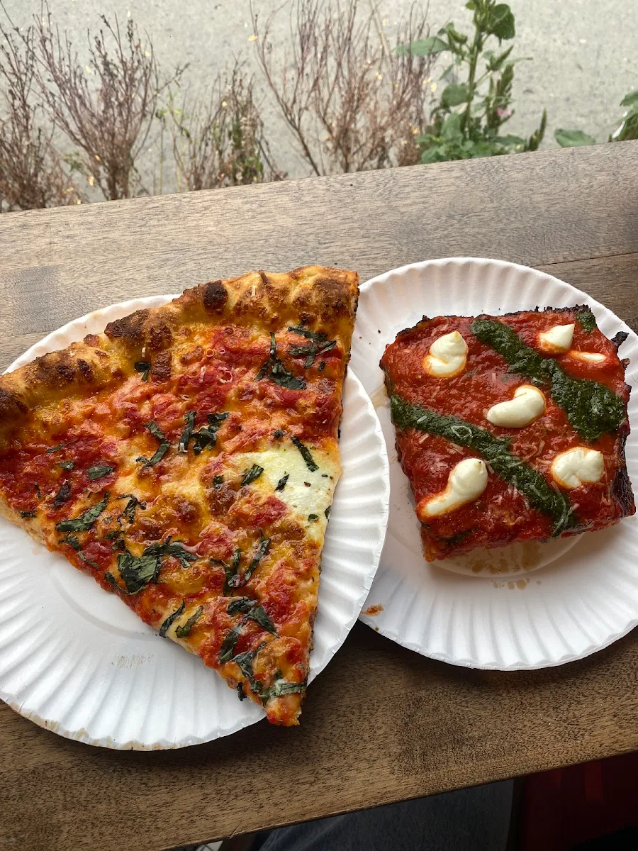 Vodka Bacon Pizza Grandma Slice Sicilian w Pesto