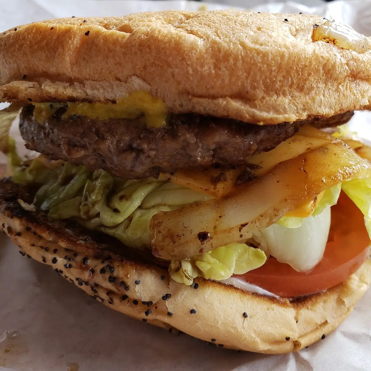 Grilled Onions and Cheese Burger