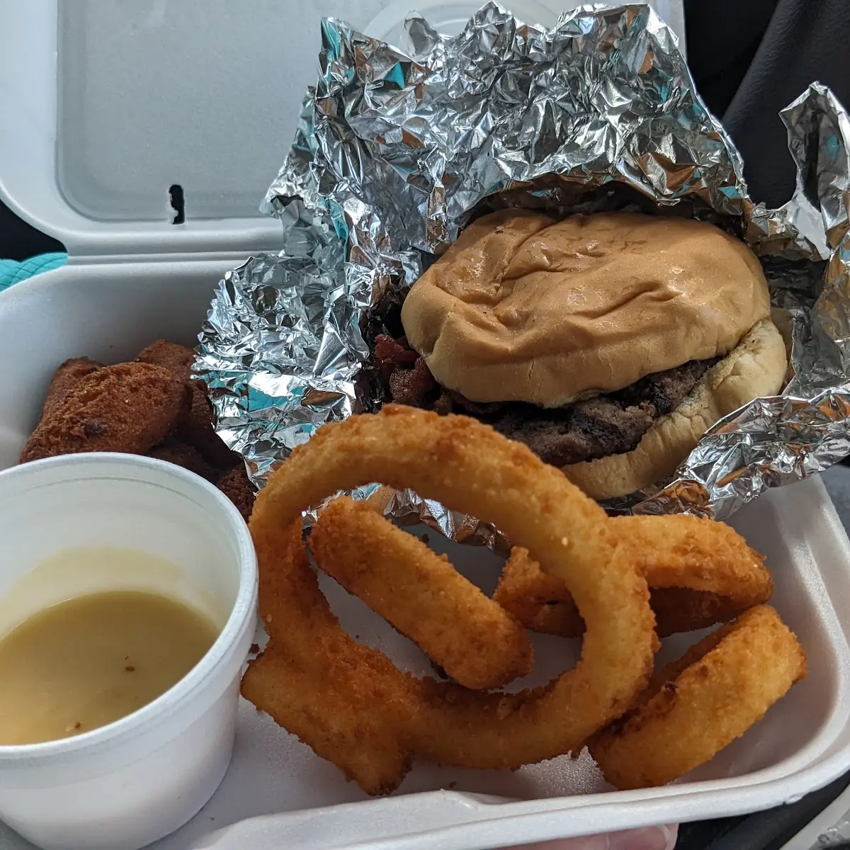Western Style Burger with Onion Rings