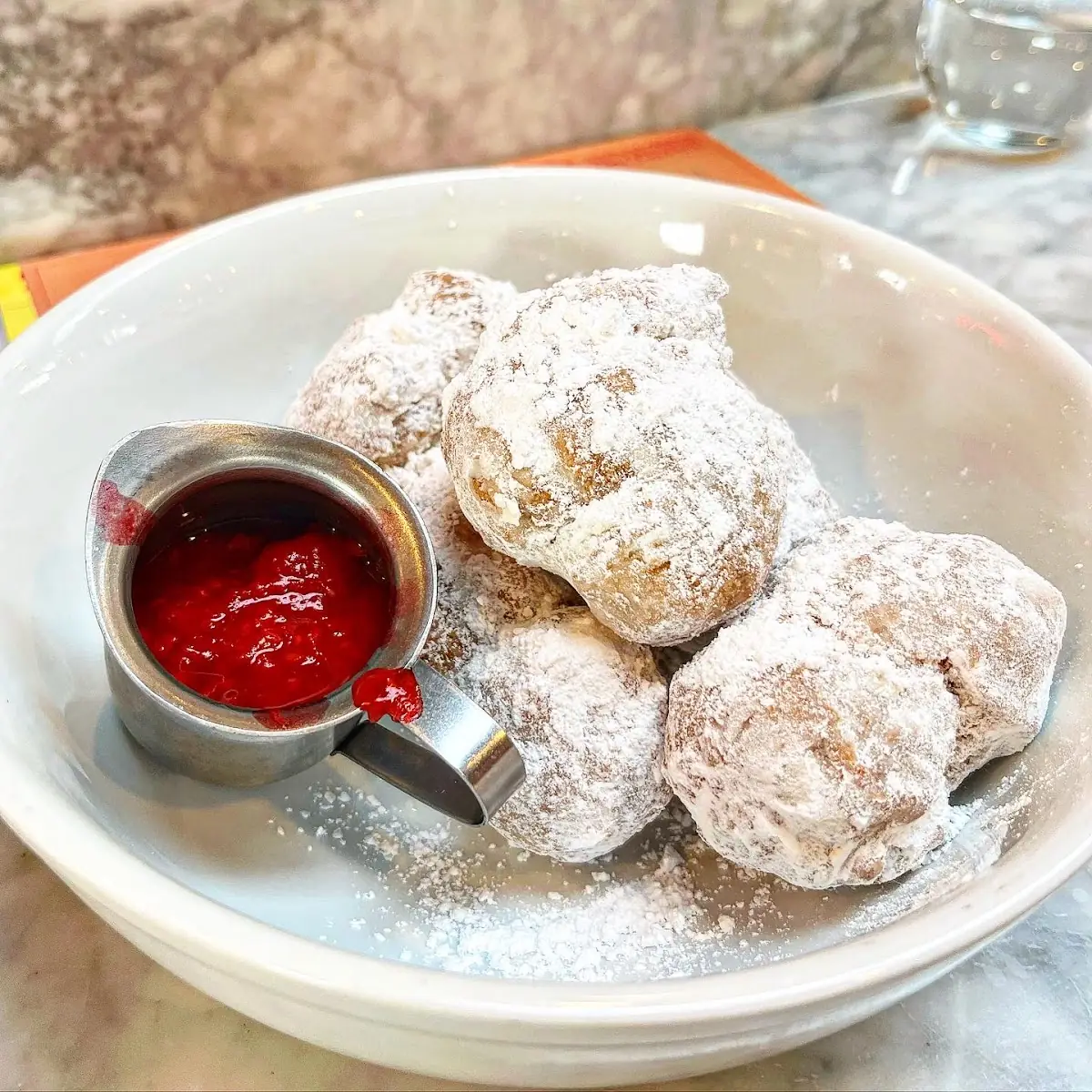 Powdered Sugar Beignets with Raspberry Jam