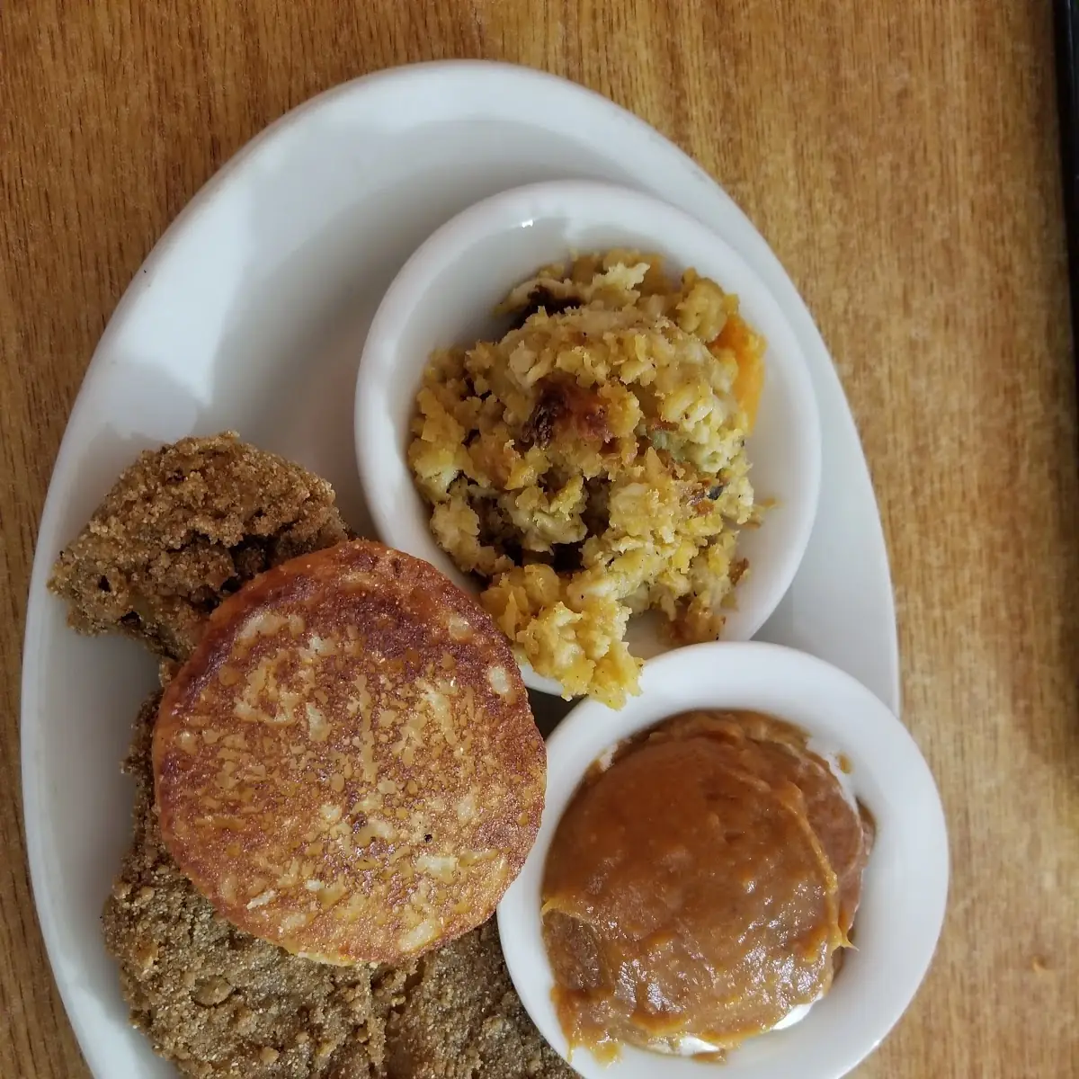 Fried Catfish with Flapjack Hash Brown Potatoes Sweet Potatoes
