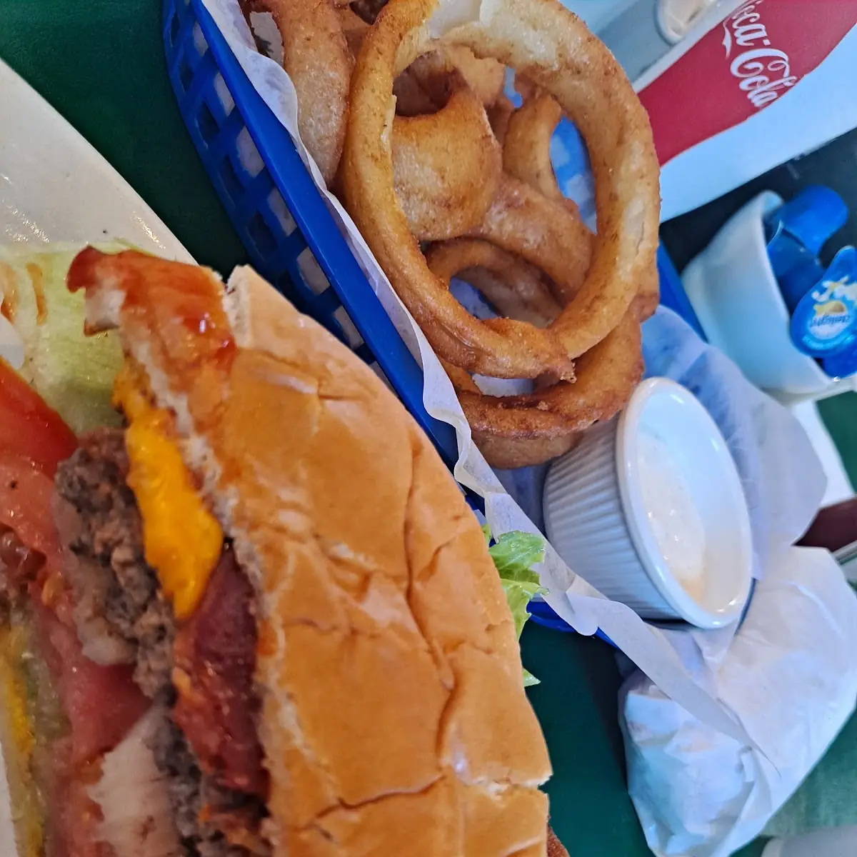 Bacon Cheeseburger and Onion Rings