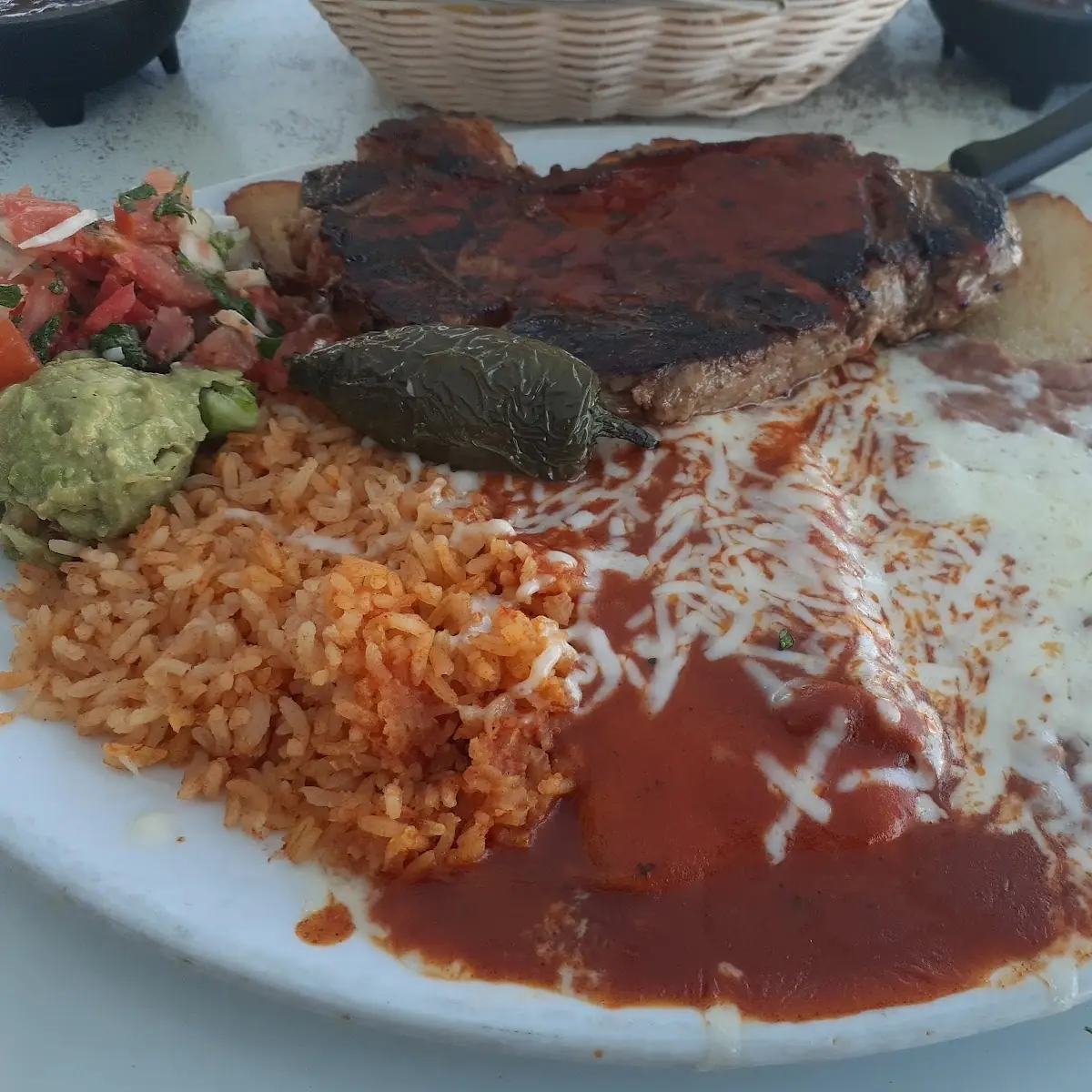Carne Asada and Cheese Enchilada Plate