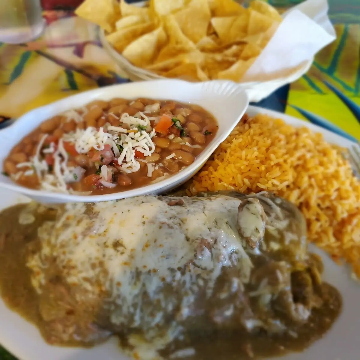 Chili Verde Burrito w Pot Beans