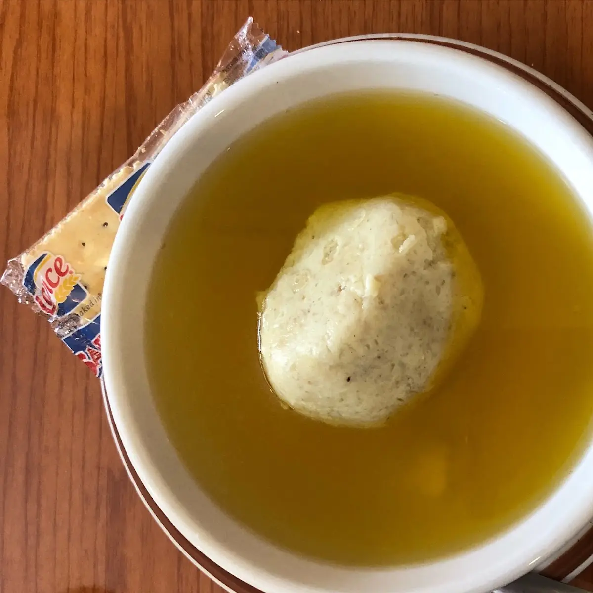 Chicken Broth with Noodles or Rice with Matzo Ball or Kreplach