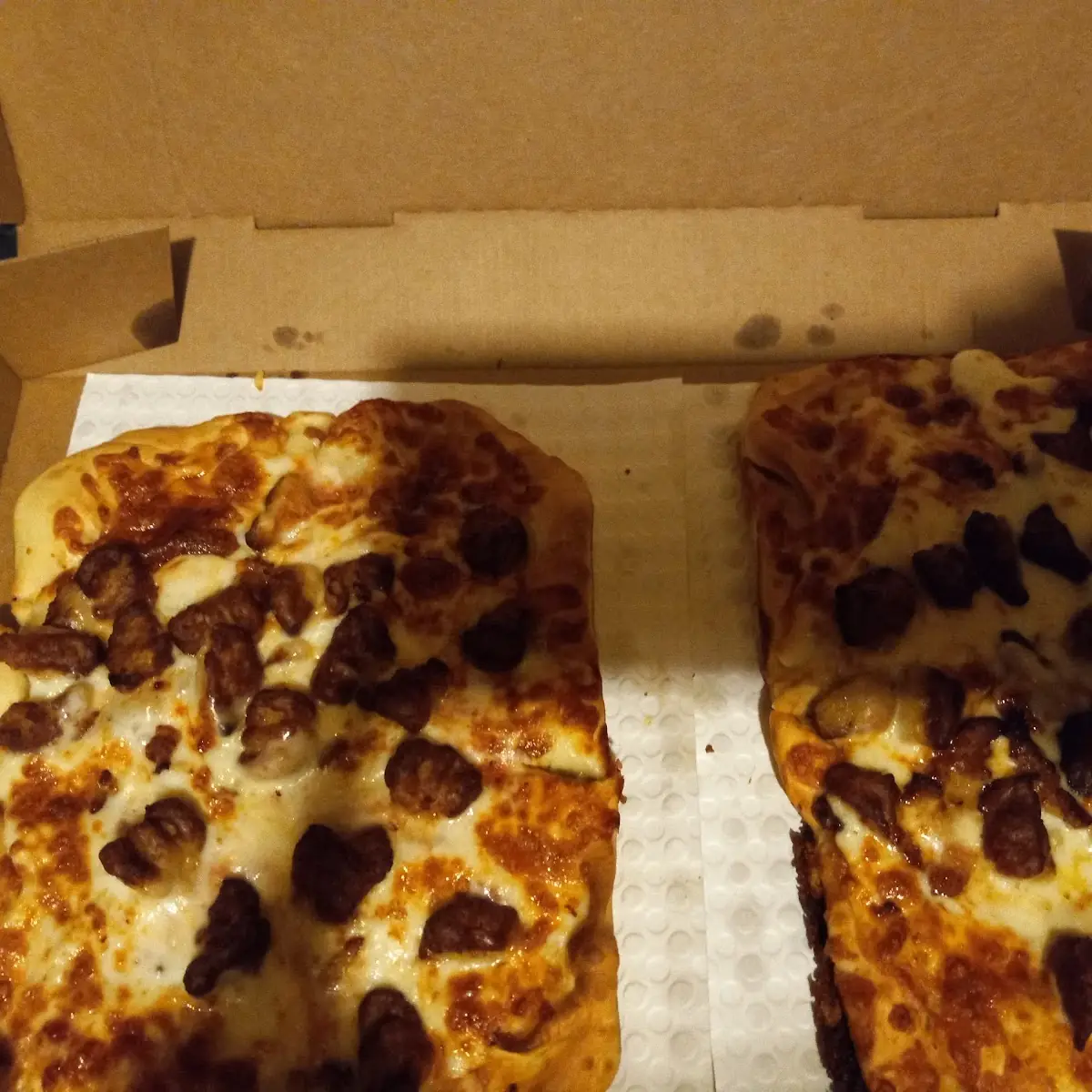 Sausage Pizza on Crazy Bread Sticks Dough Lightly Done