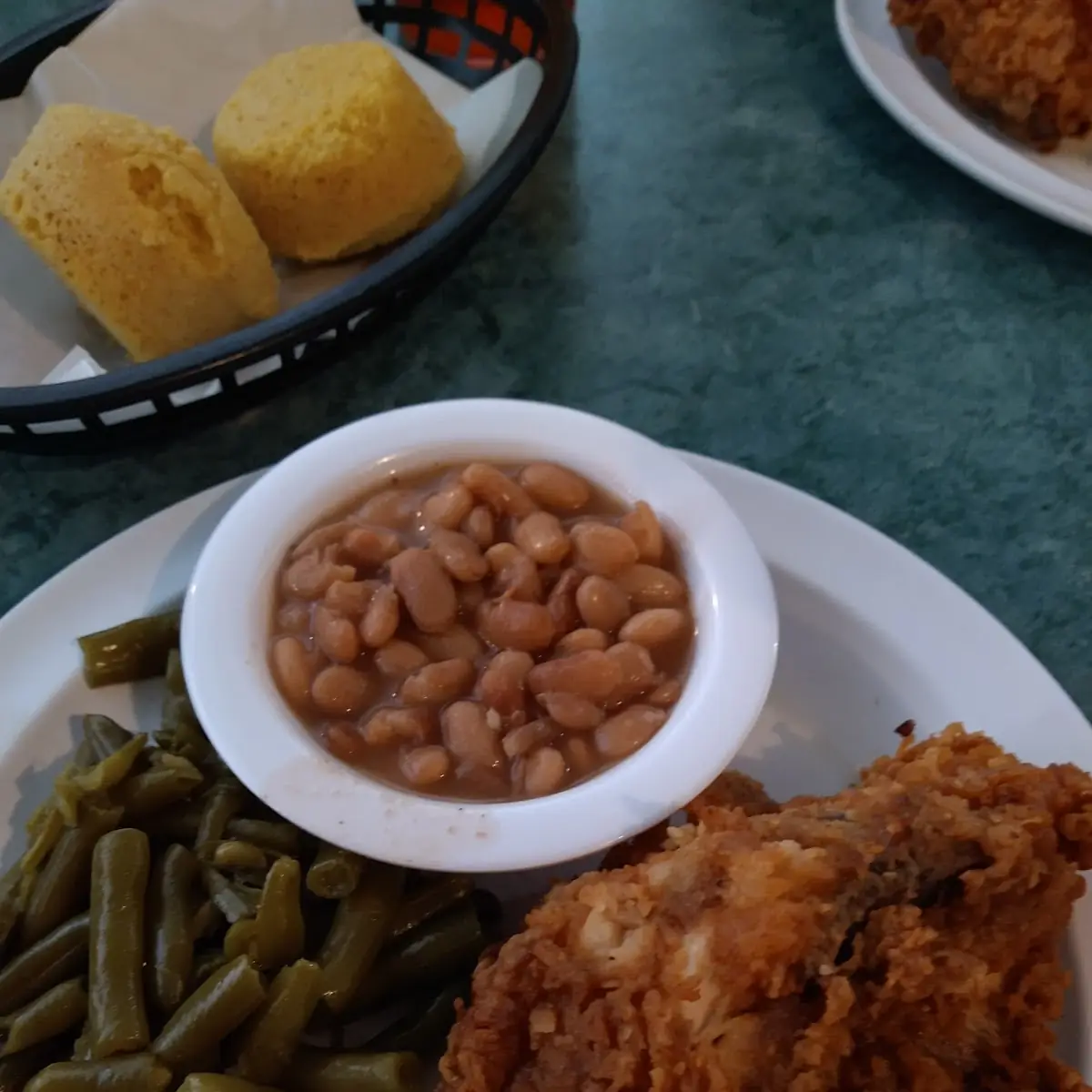Fried Chicken Green Beans and Pinto Beans