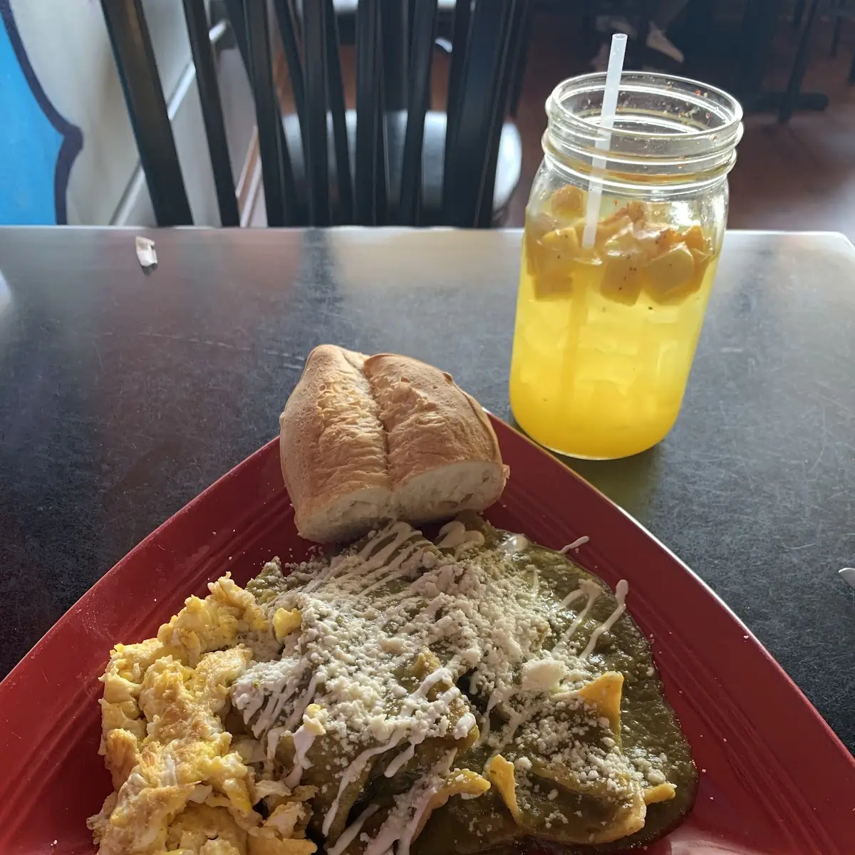 Chilaquiles Verde with Scrambled Eggs