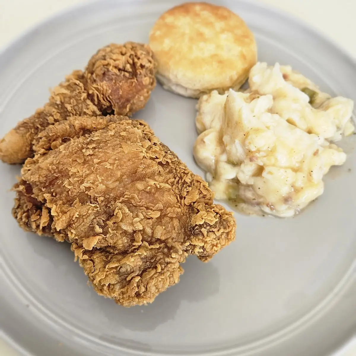 Fried Chicken with Biscuit and Mashed Potatoes and Gravy