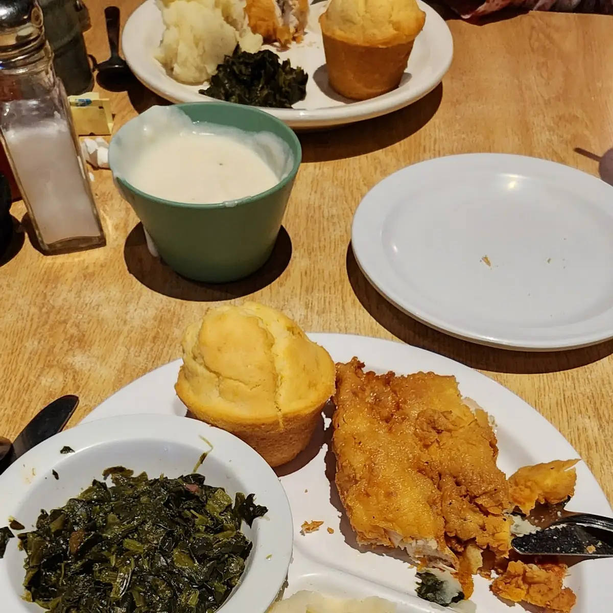 Chicken Fried Chicken with Mashed Potatoes with Gravy with Spinach
