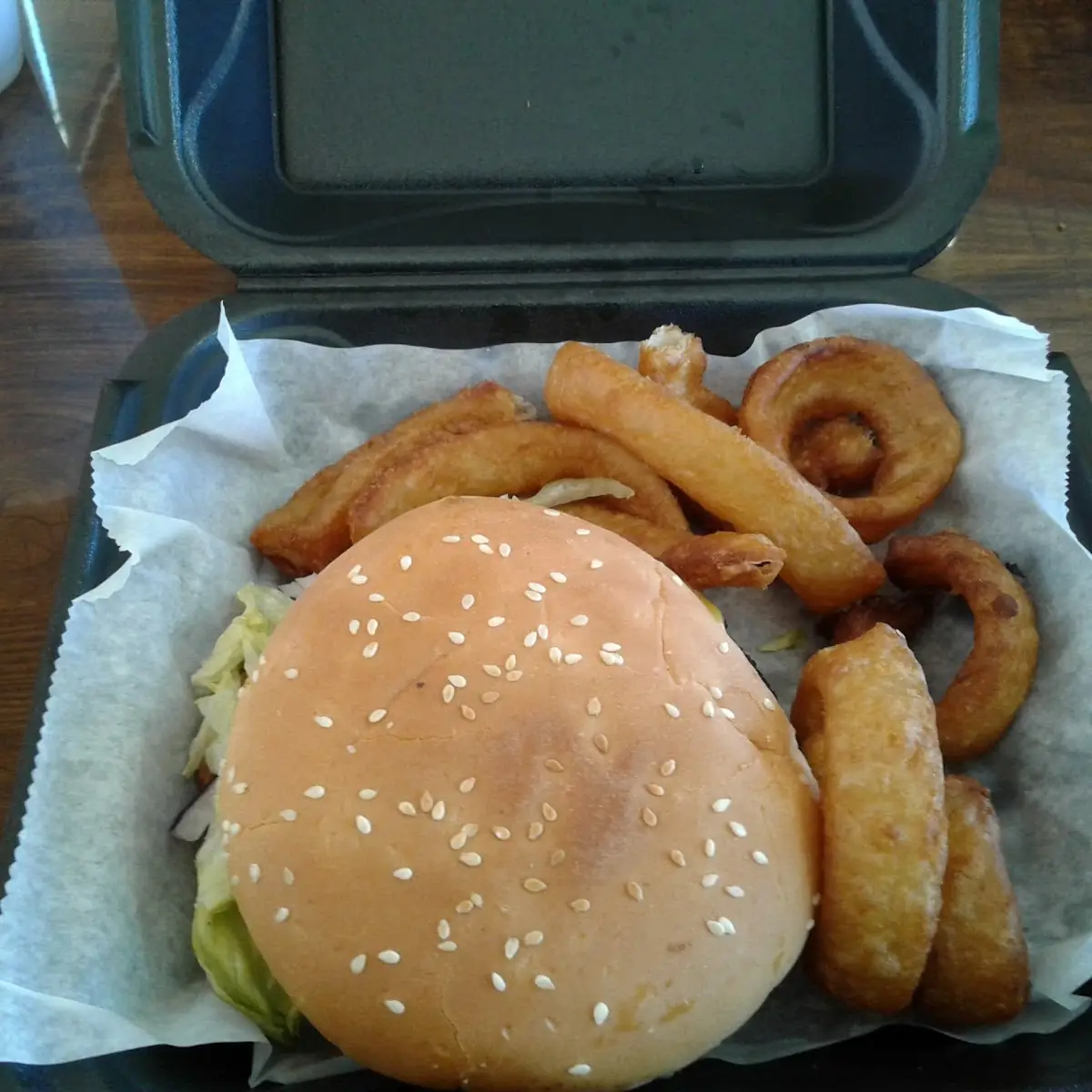 Cheese Burger and Onion Rings