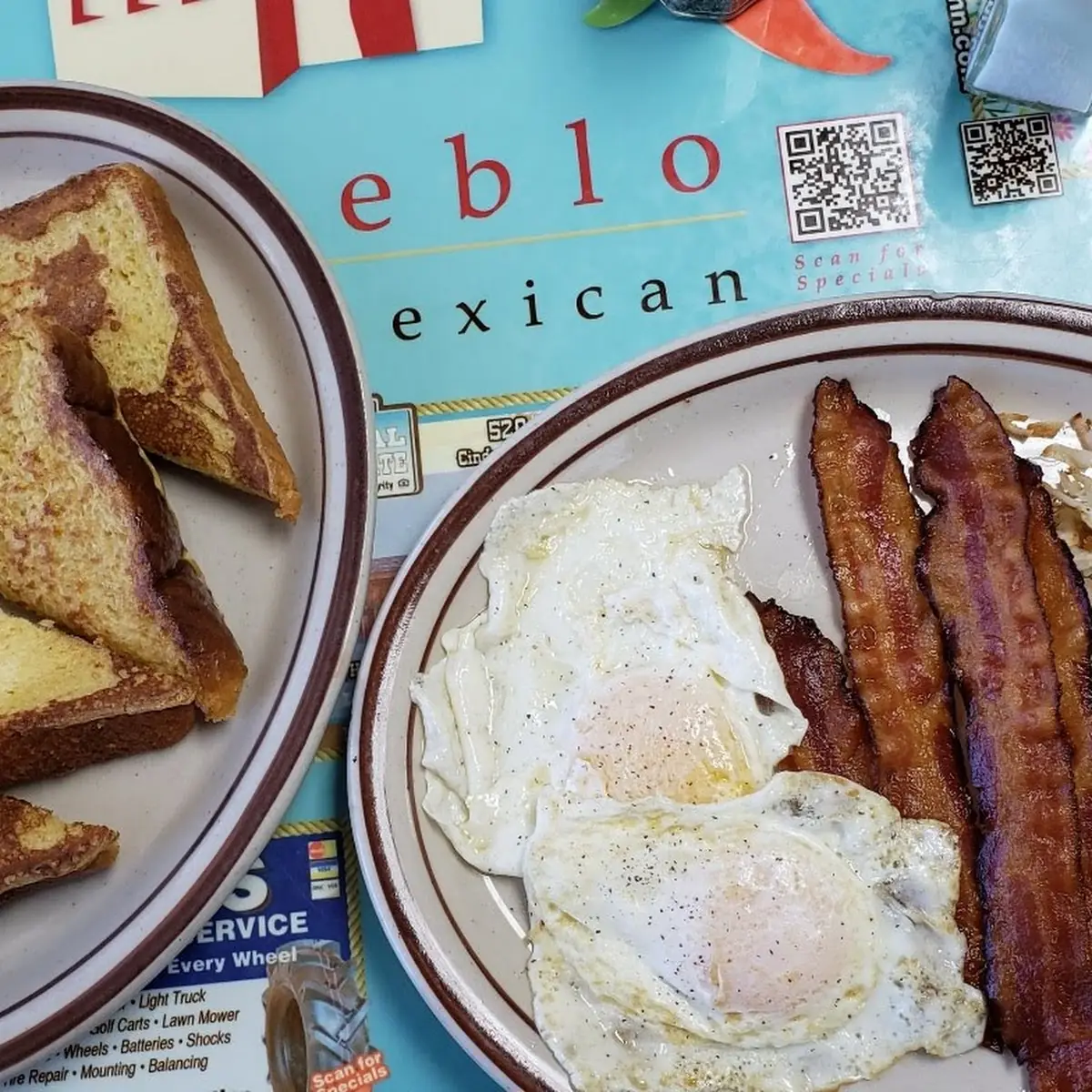Eggs Bacon Hashbrowns and French Toast