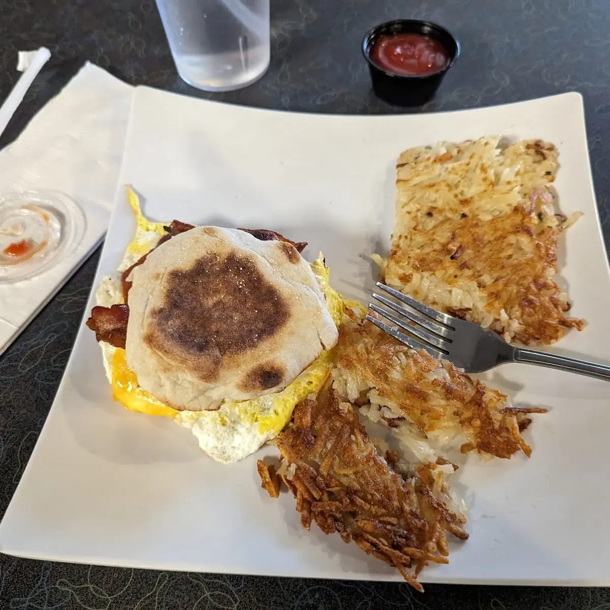 Breakfast Muffin and Hash Browns