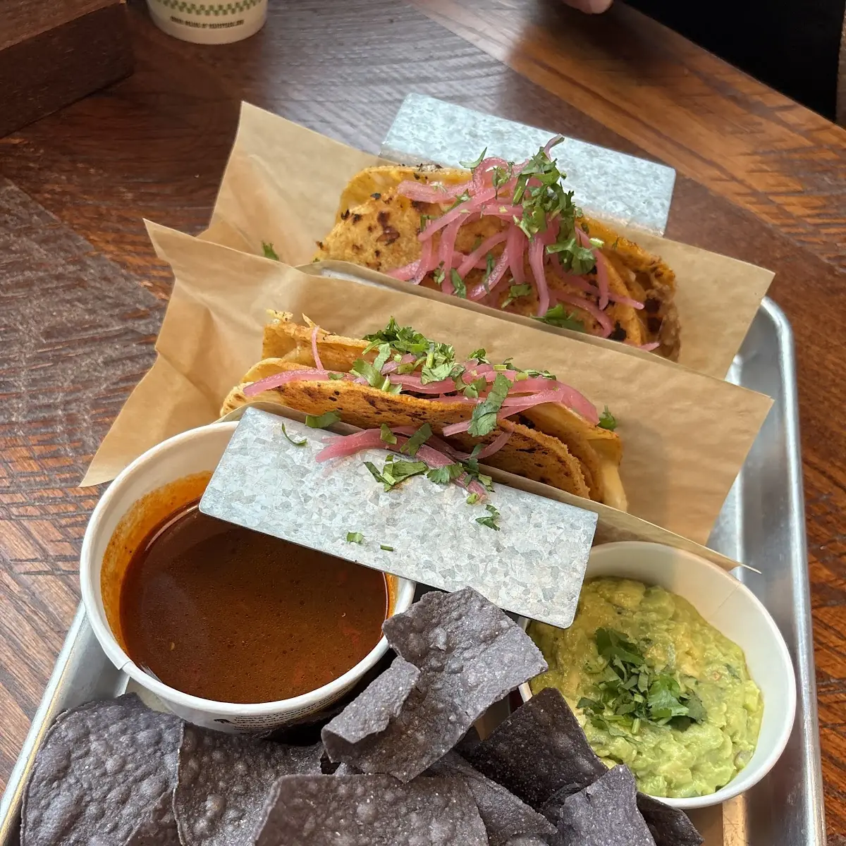 Two Tacos with Chips Guacamole