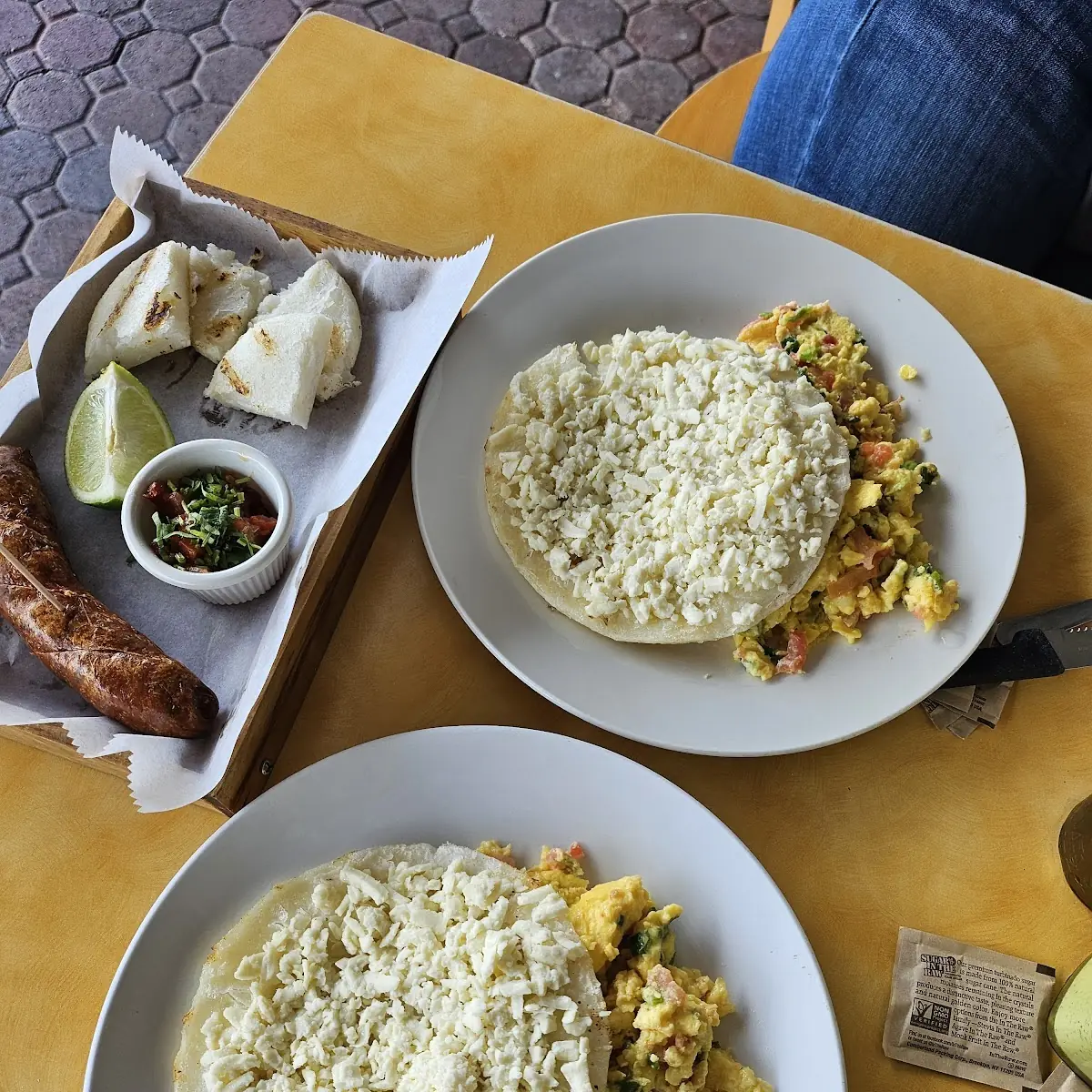 Scrambled Eggs with a Corn Cake & Cheese Huevos Pericos Con Arepa Con Queso