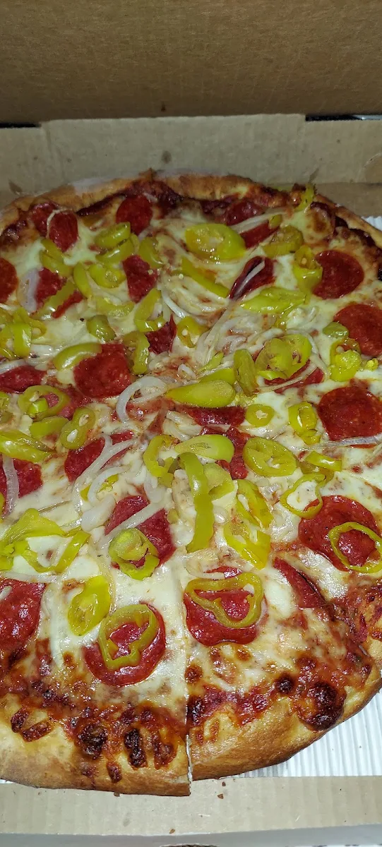 Pepperoni Onions and Banana Peppers