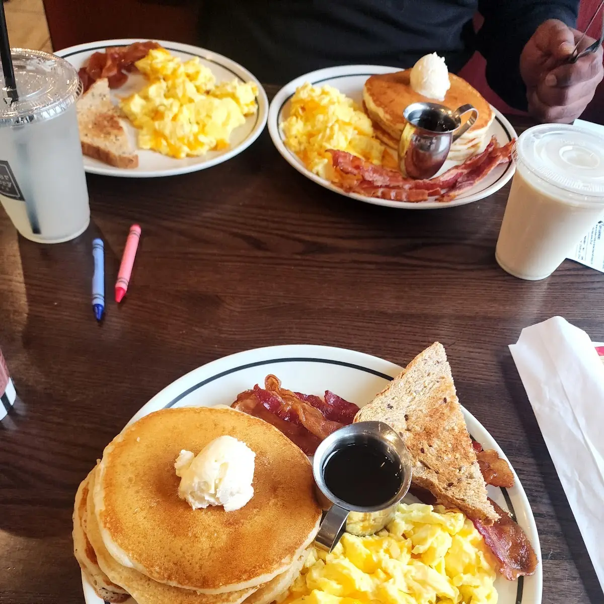Apple Walnut Pancake Breakfast Eggs Cheese and Bacon