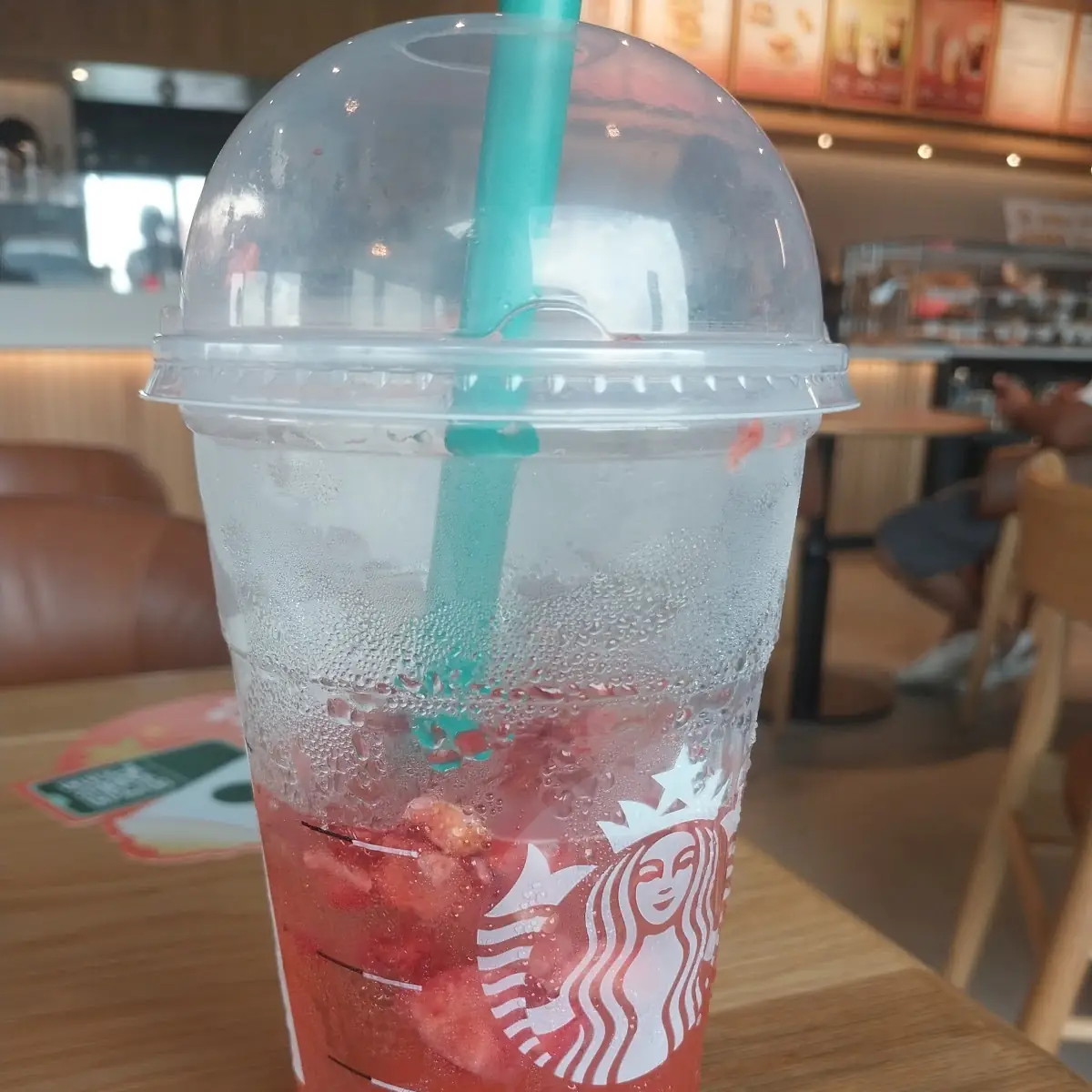 Strawberry Açaí Starbucks Refreshers Beverage with Boba Added
