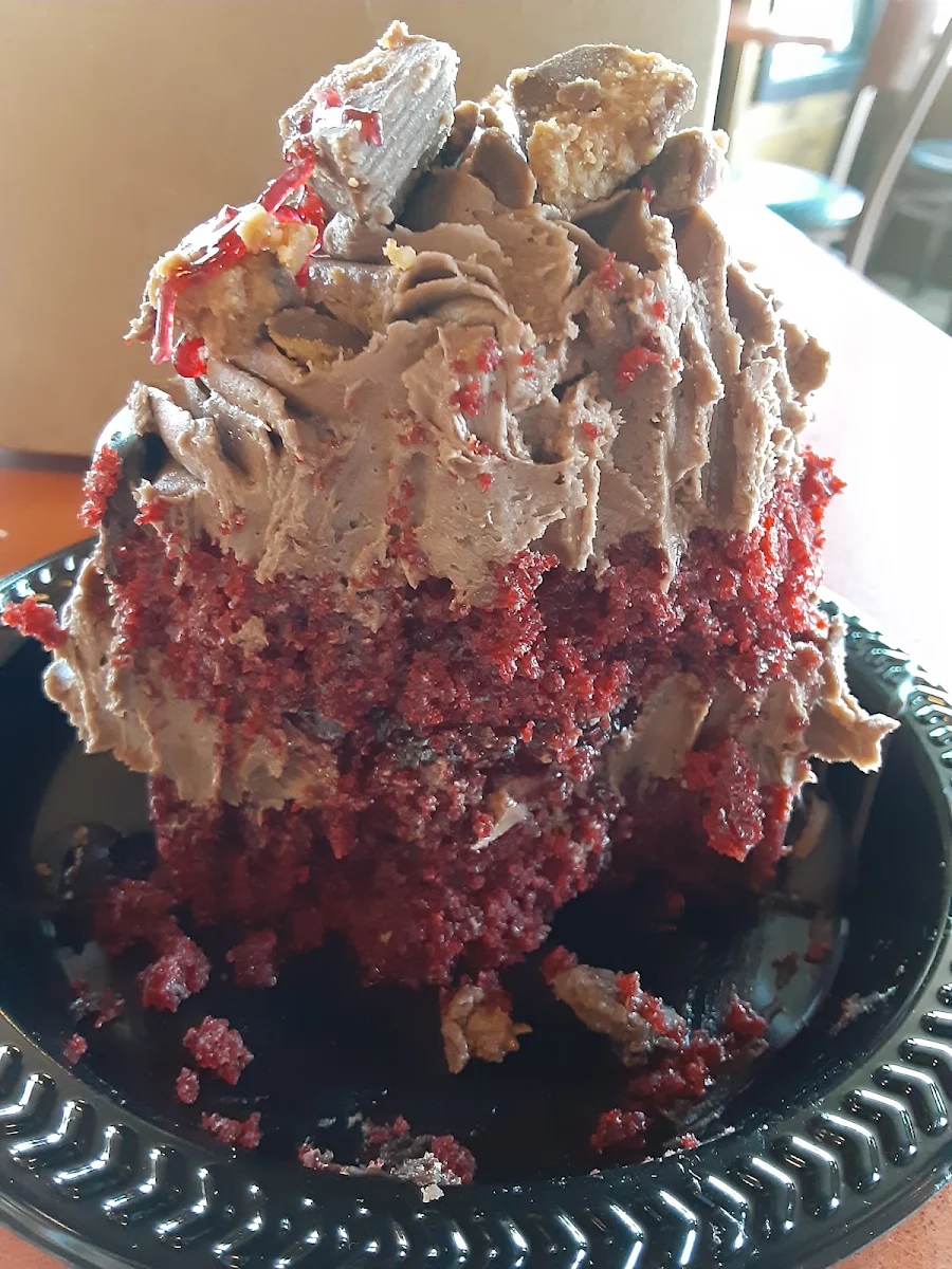 Raspberry Peanutbutter Cup over Red Velvet Cupcake