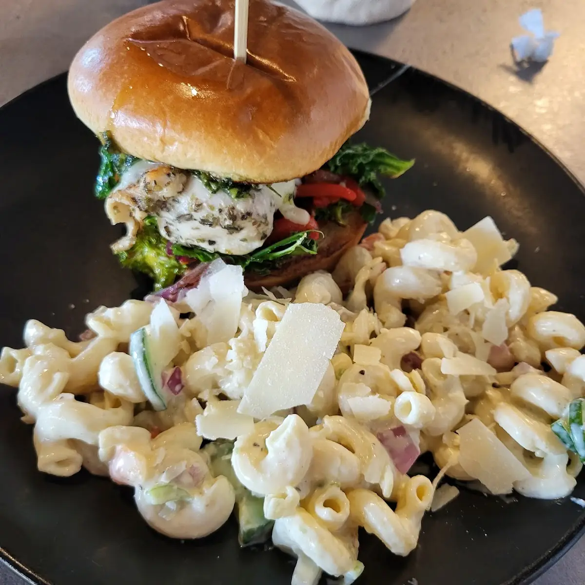 Pesto Chicken Sandwich with Pasta Salad