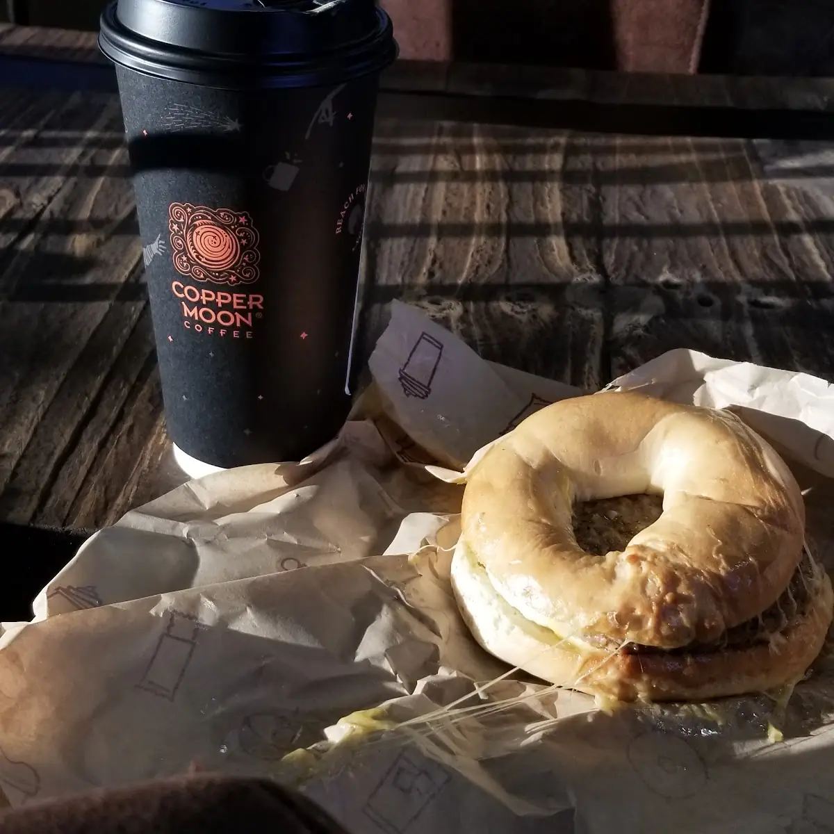 Large Hot Latte and a Bagel Sandwich