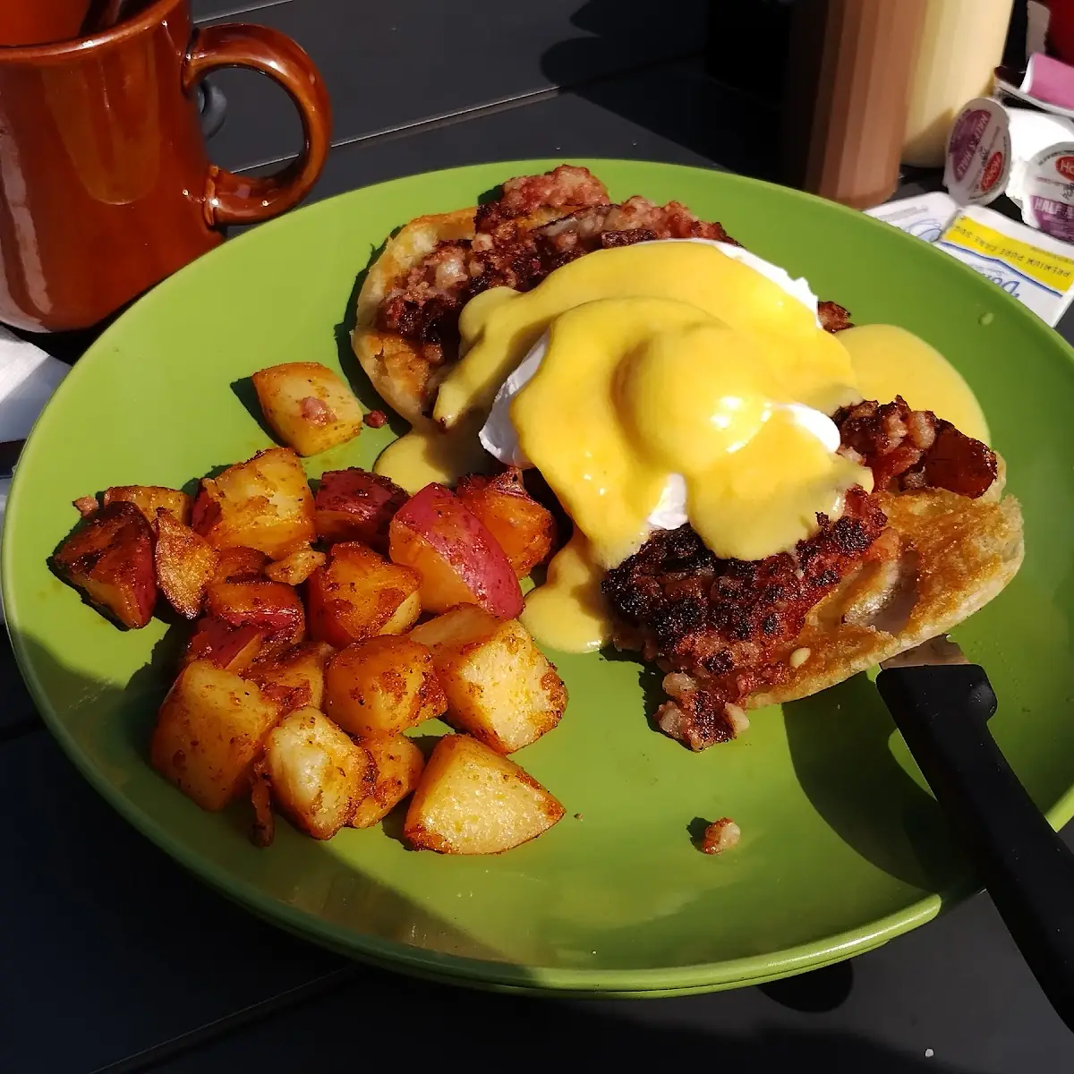 Eggs Benedict over Corned Beef Hash