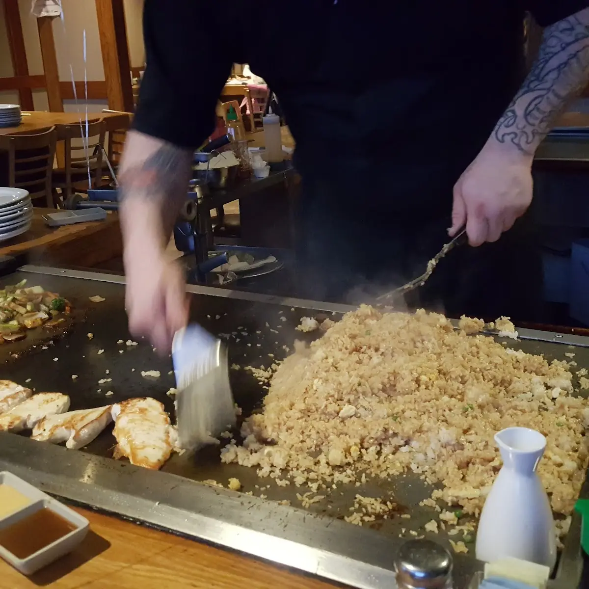 Hibachi Vegetables Chicken Shrimp Scallops Steak and Rice