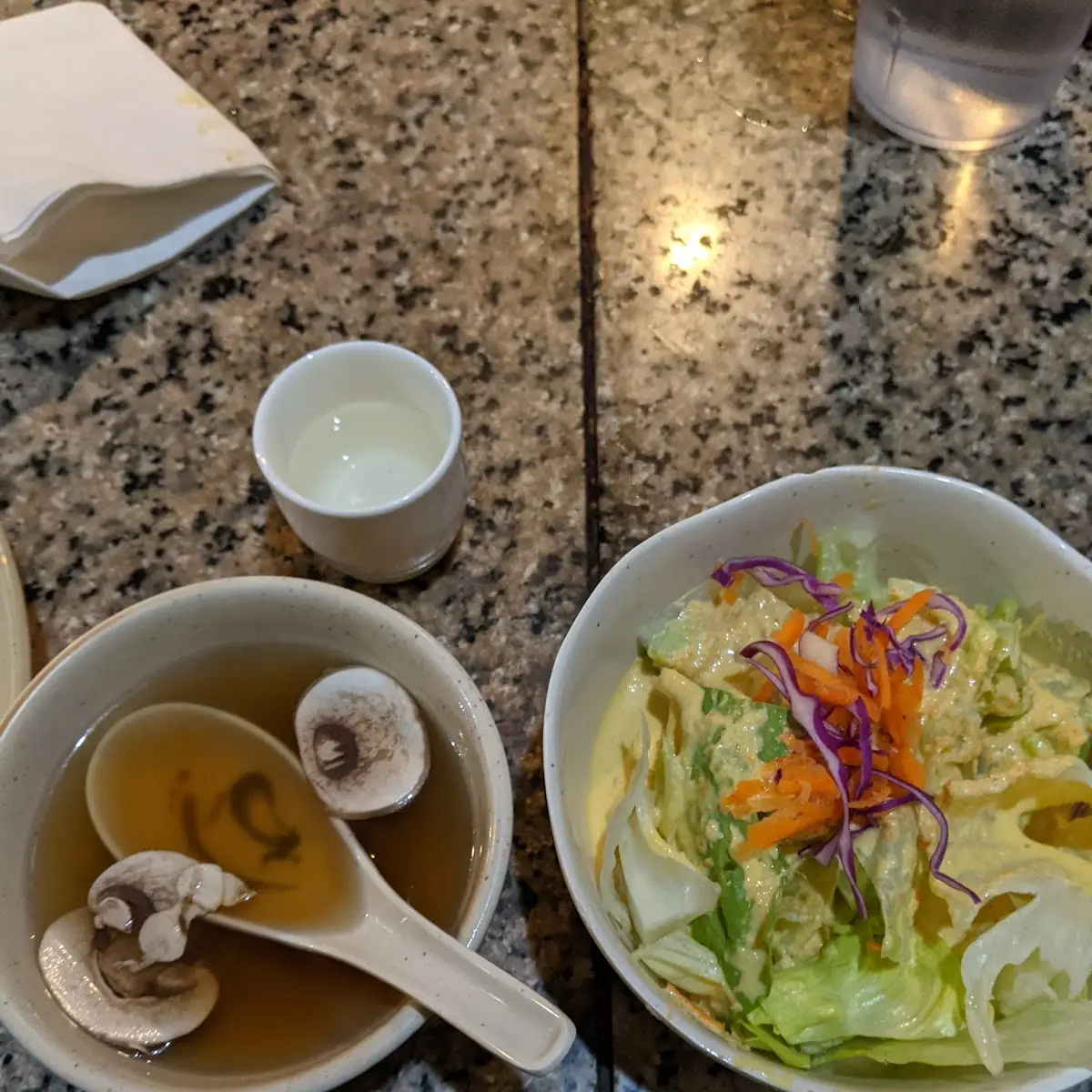 Mushroom Soup House Salad Sake