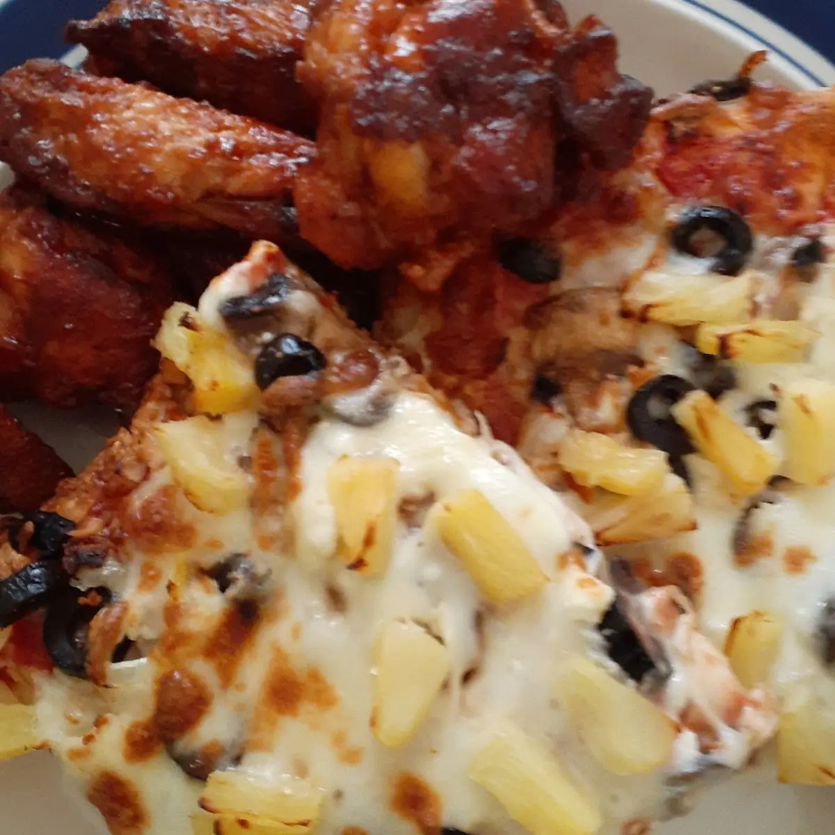 Veggie Pizza and Barbecue Wings
