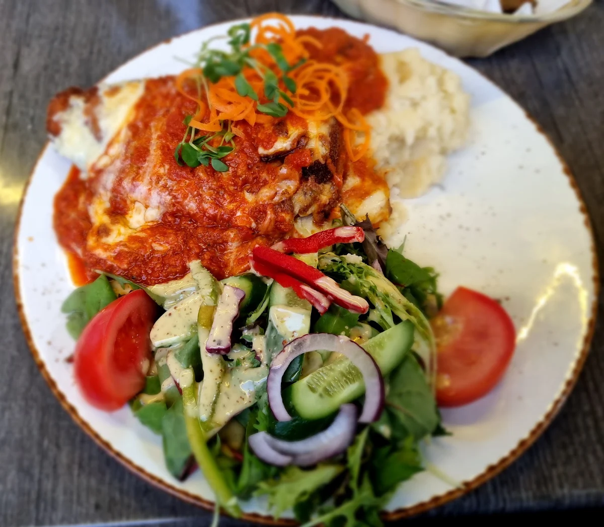 Chicken Parmigiana, Brimo's Cafe & Restaurant & Merrylands Charcoal Chicken